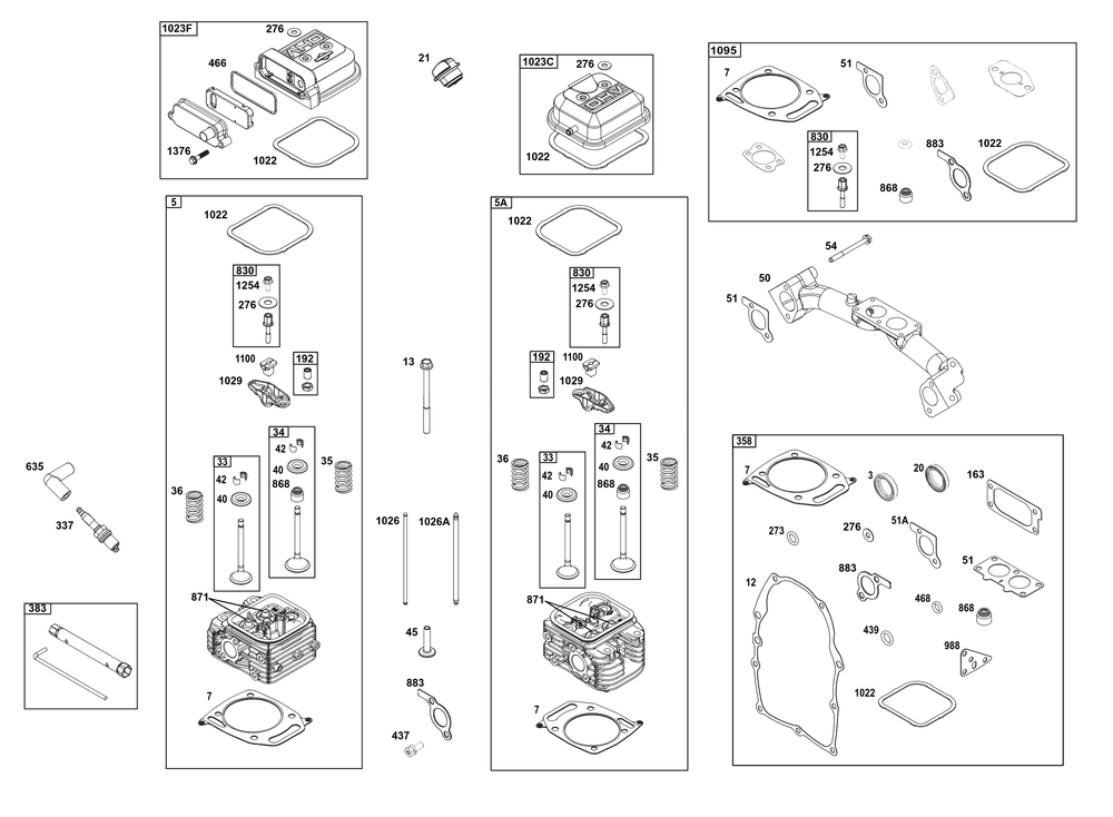 Cylinder Head Group Diagram and Parts List for 385447-0111-B5 200000 - 399999 Briggs and Stratton Engine